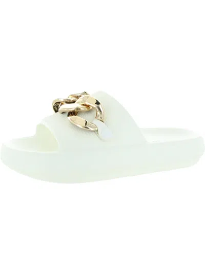 Kenneth Cole New York Mello Eva Chain Womens Open Toe Slip On Slide Sandals In White