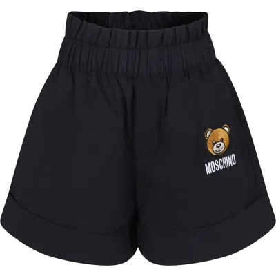 Moschino Kids' Teddy Bear Cotton Shorts In Black