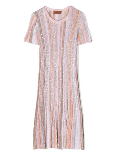 Missoni Kids' Sequin-embellished Knitted Dress In Pink