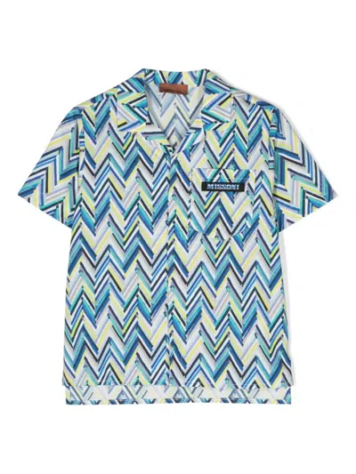 Missoni Kids' Zigzag-print Cotton Shirt In Blue