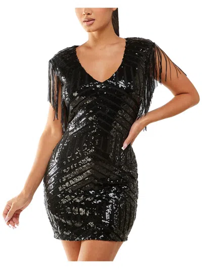 City Studio Juniors Womens Sequined Polyester Bodycon Dress In Black