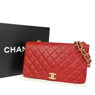 Pre-owned Chanel Full Flap Leather Shoulder Bag () In Red