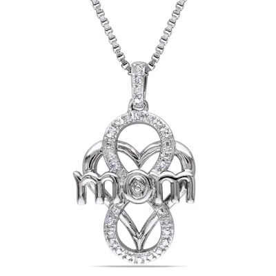 Mimi & Max Diamond Infinity Heart "mom" Necklace In Sterling Silver In White