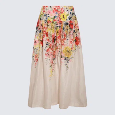 Zimmermann Ivory Midi Skirt In Ivory Floral