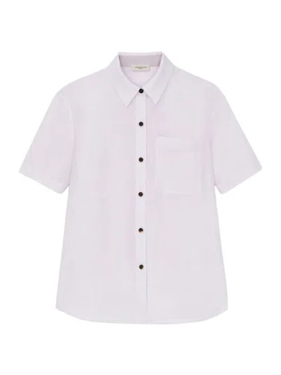 Lafayette 148 Organic Linen Short Sleeve Pocket Shirt In Dried Blossom Melange