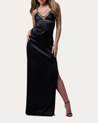 Kiki De Montparnasse Peep Show Mesh-inset Maxi Silk Slip Dress In Black