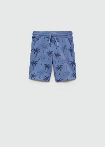Mango Kids' Palm Trees Print Bermuda Shorts Blue