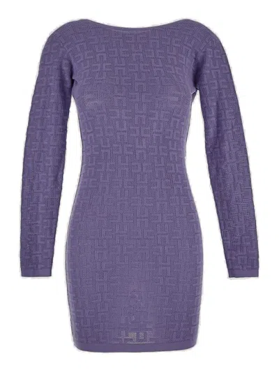 Elisabetta Franchi Openwork Knit Mini Dress In Purple