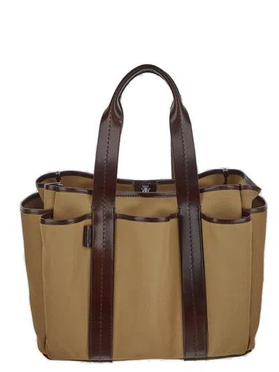 Max Mara Giardiniera Logo Patch Top Handle Bag In Brown