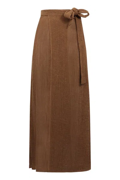 Le Kasha High Waist Belted Skirt In Brown