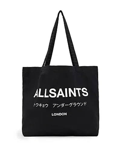 Allsaints Underground Logo-print Cotton-canvas Tote Bag In Black/chalk