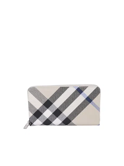 Burberry L Zip Check Wallet Ivory In White