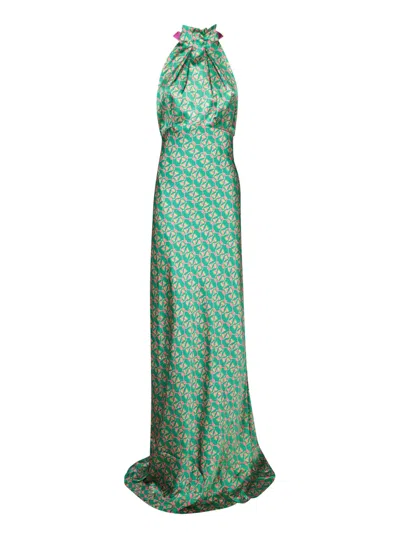 Saloni Emerald Green Halter Long Dress