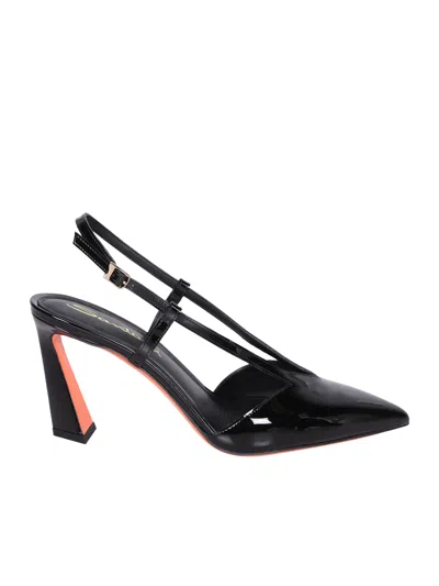 Santoni Black Patent Leather Slingback Heels