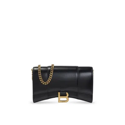 Balenciaga Hourglass Leather Shoulder Bag In Black