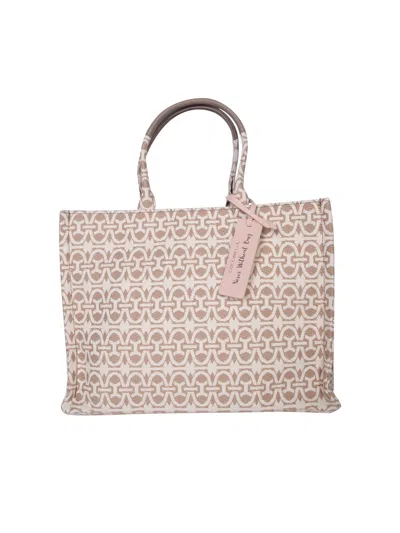 Coccinelle Beige Beige And White Tote Bag