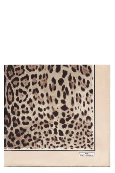 Dolce & Gabbana Leopard Print Twill Scarf In Skin