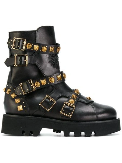 Fausto Puglisi 45mm Studded Leather Combat Boots In Black