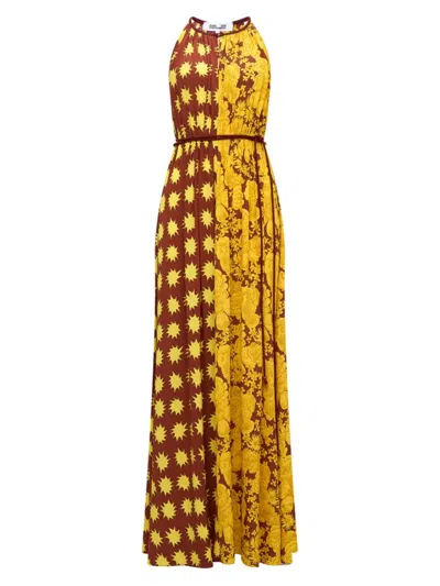 Diane Von Furstenberg Women's Darla Abstract Two-tone Silk-blend Maxi Dress In June Bloom Yellow