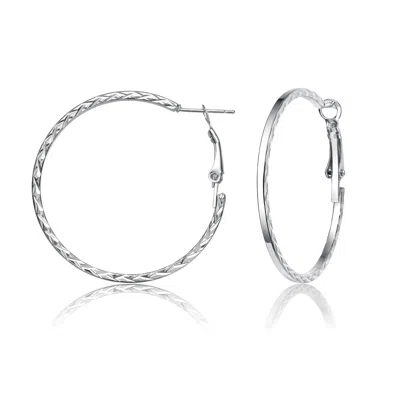 Rachel Glauber Textured Rope Round Hoop Earrings In Silver-tone