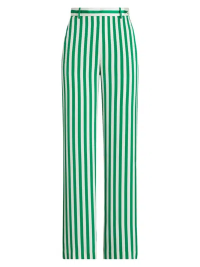 Polo Ralph Lauren Women's Stripe Silk Crêpe De Chine Wide-leg Pants In Green Awning Stripe