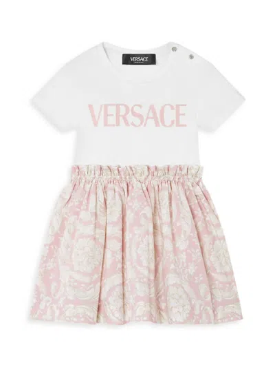 Versace Baby Girl's Logo Barocco T-shirt Dress In White Pink
