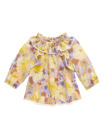 Zimmermann Kids' Little Girl's & Girl's Pop Printed Gathered Neck Top In Purple Multi Floral