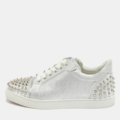 Pre-owned Christian Louboutin Silver Fabric Vieira 2 Spikes Trainers Size 39.5