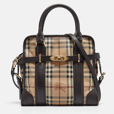 Pre-owned Burberry Choco Brown/beige Haymarket Check Coated Canvas And Leather Minford Satchel