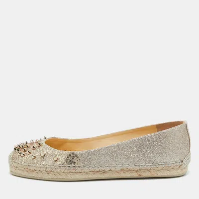 Pre-owned Christian Louboutin Glitter Leather Aliochette Espadrille Flats Size 38 In Gold