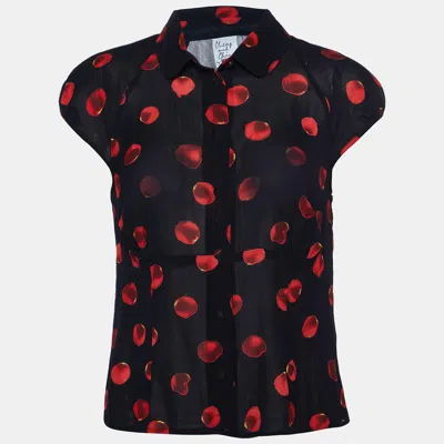 Pre-owned Moschino Cheap And Chic Black Printed Crepe Button Front Top L
