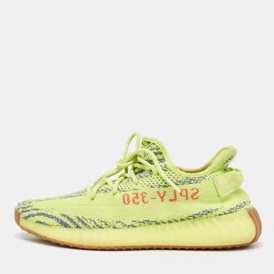 Pre-owned Yeezy X Adidas Neon Yellow Knit Fabric Boost 350 V2 Semi Frozen Yellow Sneakers Size 42 2/3 In Green