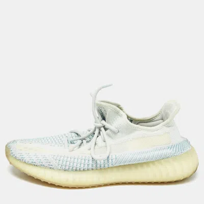 Pre-owned Yeezy X Adidas White/green Knit Fabric Boost 350 V2 Cloud White Non Reflective Sneakers Size 44 In Grey