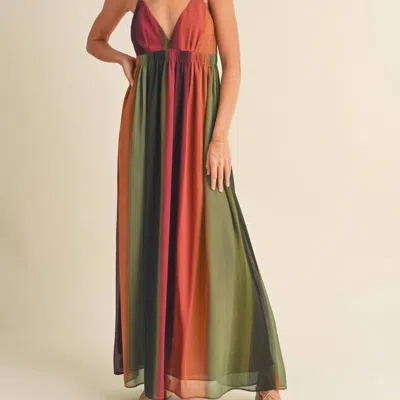 Miou Muse Chiffon Tie-dye Print Long Dress In Multicolored In Green
