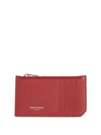 Saint Laurent Women's Fragments Leather Zip Card Case In Rouge