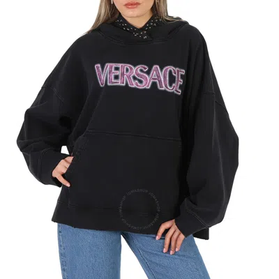 Versace Cotton Logo Sweatshirt In Black