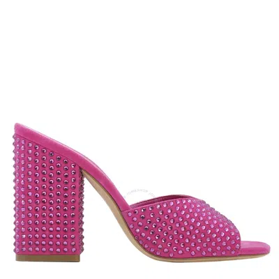 Paris Texas Holly Anja Rhinestoned Suede Mules In Pink/red