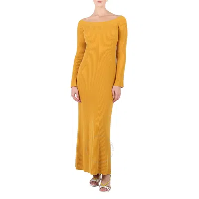 Chloé Off-shoulder Ribbed Knit Maxi Dress In Yellow