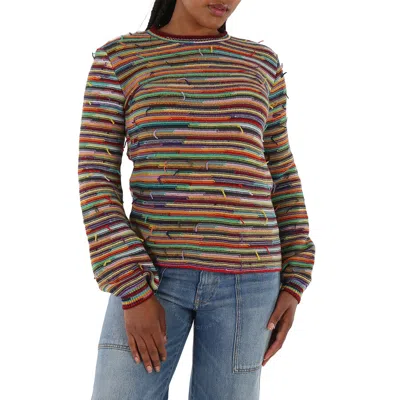 Chloé Rainbow-striped Frayed Detailed Crewneck Sweater