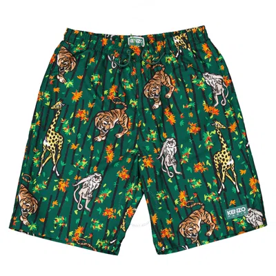 Kenzo Kids' Animal-print Knee-length Swim Shorts In Green