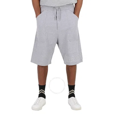 Balmain Logo-print Cotton Bermuda Shorts In Grey