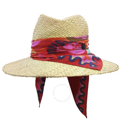 Maison Michel Kate Printed Silk-trimmed Raffia Hat In Multicolor