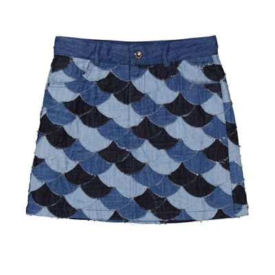 Chloé Kids' Chloe Girls Denim Blue Scallop Patchwork Detail Skirt