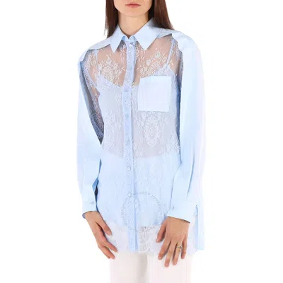 Burberry Lace Panel Cotton Shirt In Blue