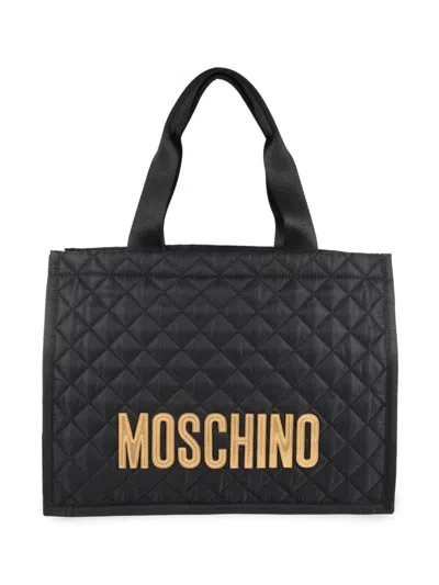 Moschino Women's Quilted Logo Tote In Black Gold