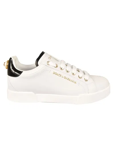 Dolce & Gabbana Embellished Sneakers In Bianco Oro