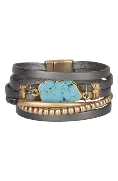Saachi Turquoise Playa Leather Wrap Bracelet In Grey