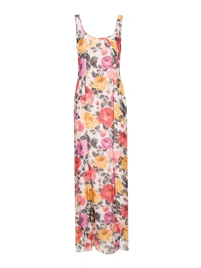Blugirl Floral Print Sleevess Long Dress In Multicolour