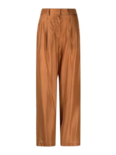 Forte Forte Wide-leg Silk Trousers In Brown