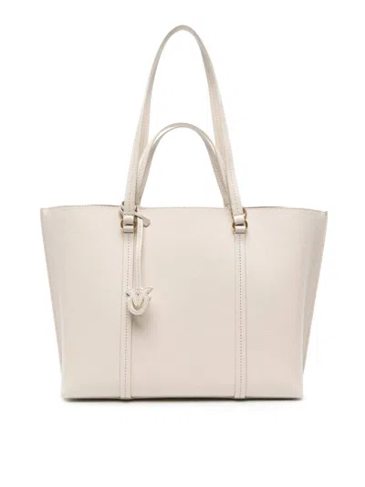 Pinko Carrie Leather Shopping Bag In White